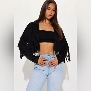 Fashion Nova Festival Vibe Fringe Jacket Black Medium